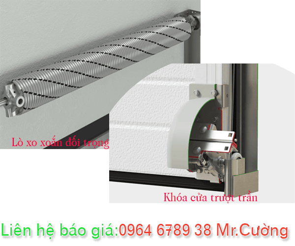 Lò xo xoắn đối trọng và khóa cửa trượt trần Overhead